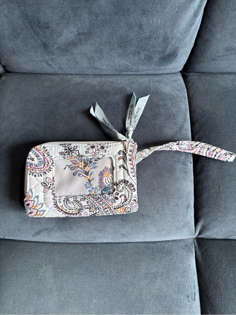 Vera Bradley Small Quilted Floral Wristlet Wallet - Light Gray and Pastel Print